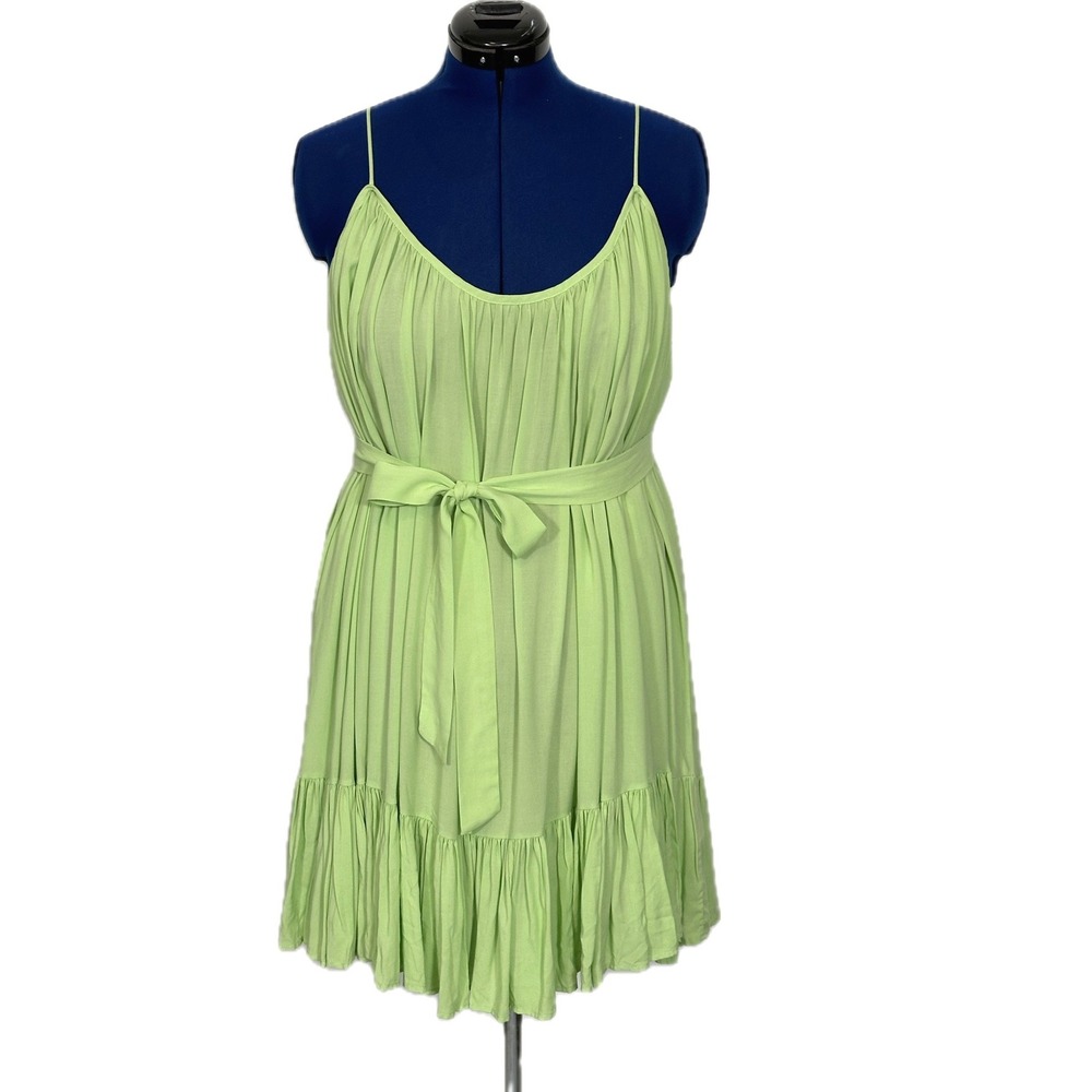 Talulah Mini Dress Ruffle Hem Tie Waist L Lime Green Boho Summer D4609